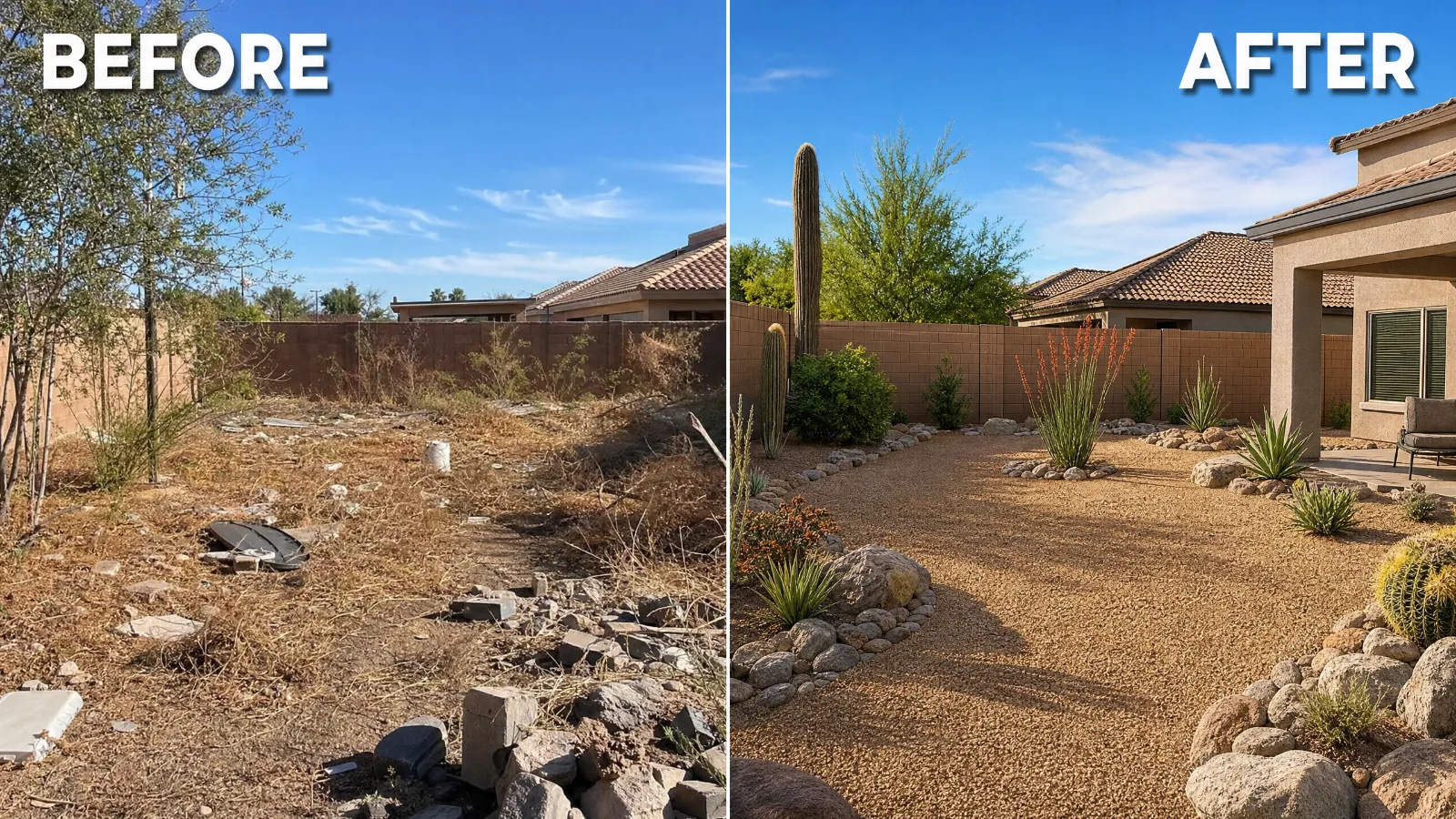 Graded, raked desert yard after rock spreading by RockSpread AZ